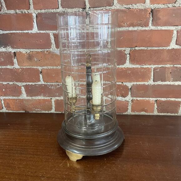 Loom Vintage Other - Vintage Glass & Brass Hurricane Lantern with 3 Candle Holders
